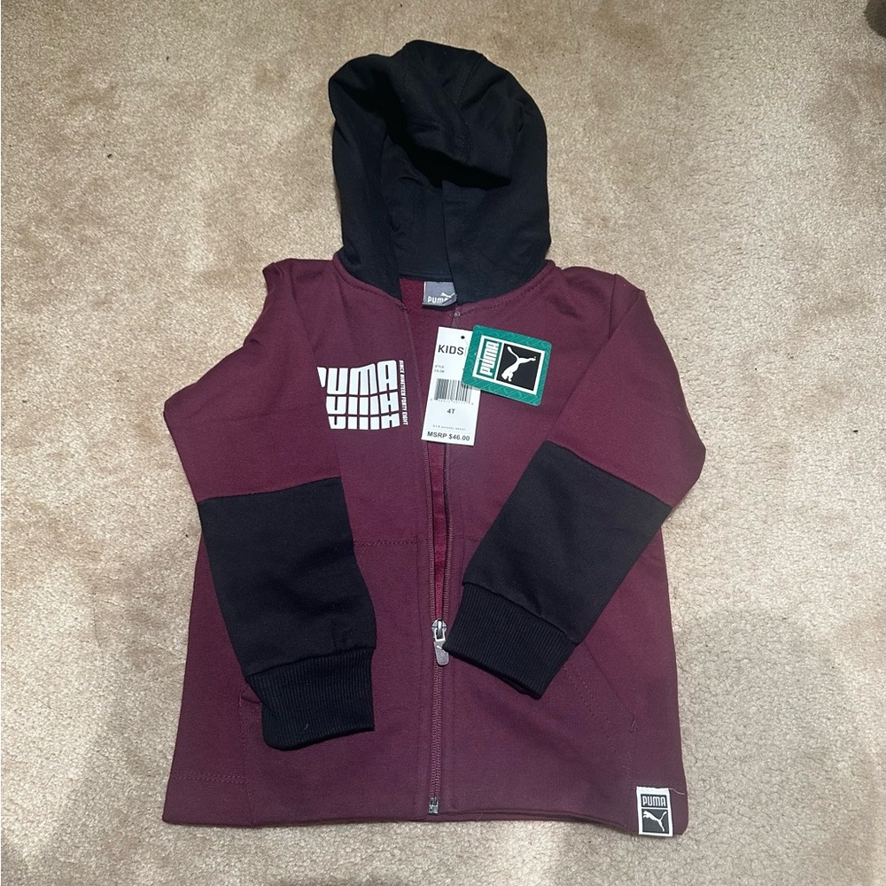 Puma toddler Boys Hoodie size 4 black/maroon NEW